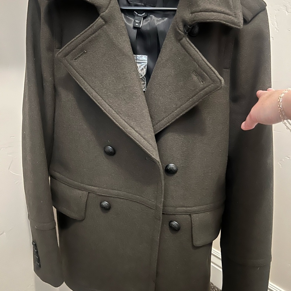 Express Black Double-Breasted Peacoat with Notched Lapel